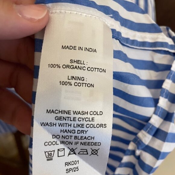 Quince Blue and White Striped Smocked Dress, Size Medium - Picture 4 of 5